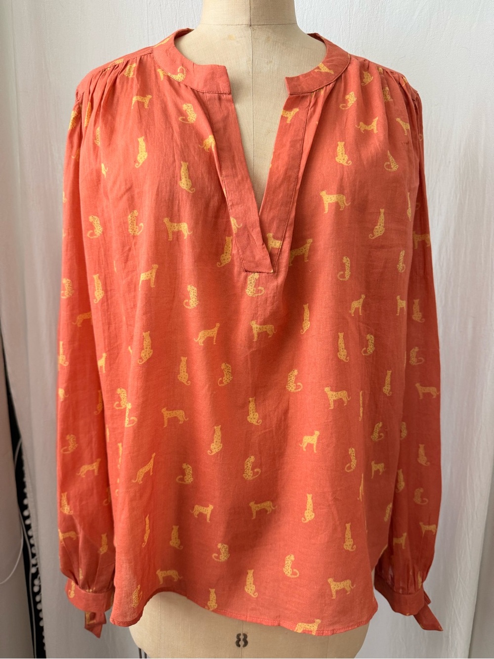 Merjan, 100% Organic Cotton, Leopard Printed Voile Blouse, sz M